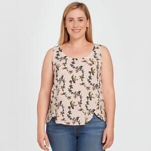 Oasis Women's Sleeveless Blouse with Colorful Bird Detail - Size 12